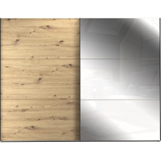 FORTE TRONDHEIM Wardrobe 270, Wardrobe with Mirror, Sliding Door Wardrobe, Large Industrial Bedroom, 2 Doors, Wood Decor: Artisan Oak, 270 cm Wide x 210.5 cm High x 63 cm Deep