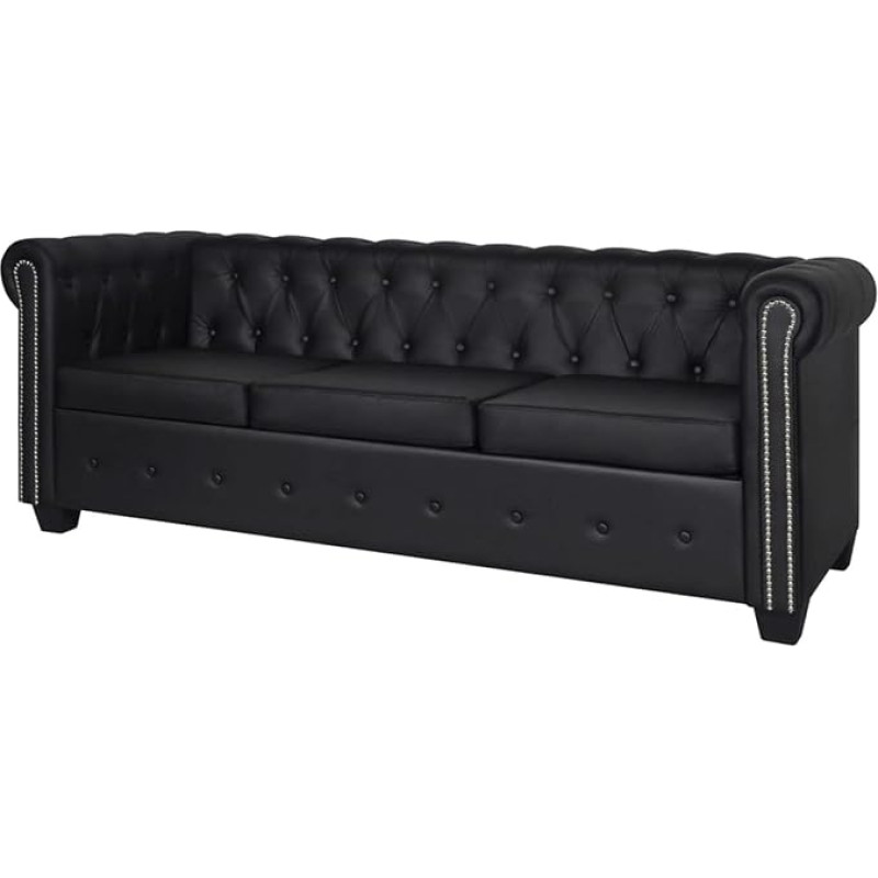 Catherinol Chesterfield Sofa 3 Seater Floor Sofa Chaise Lounge Small Sofa Couch Cauchsofa Relaxing Sofa Sofas & Couches Living Room Sofa for Teenagers Room Faux Leather Black