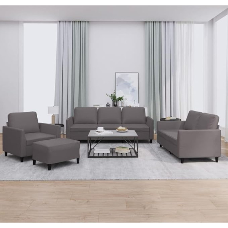 Juroupi 4-TLG. Sofagarnitur mit Kissen Sofa Wohnzimmer Sitzgruppe Wohnzimmer Sofa Set Sofas FüR Wohnzimmer Grau Kunstlederer