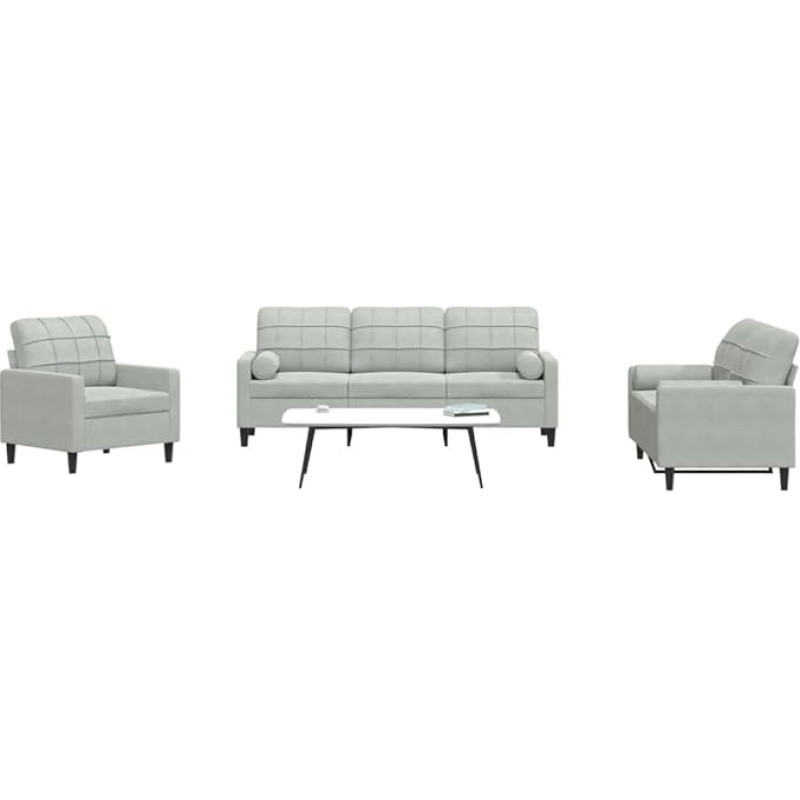 Brokky 3-Piece Sofa Set with Cushion Sofa Living Room Sofa Set Living Room Sofa Set Sofas for Living Room and Bolsters Light Grey Velvet