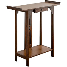 Zweistufiger Bambus Konsolentisch mit Schubladen, Sofa Table, Brauner Flurtisch im Chinesischen Stil mit Offenem Regal für Wohnzimmer und Eingangsbereich(82x31x83cm/32x12.2x32.7in)