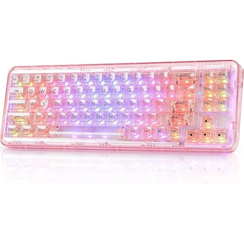 YUNZII X71 Transparent Mechanical Keyboard with Transparent Keycaps, BT5.0/2.4G/USB-C Wired Keyboard 68% Layout, Wireless RGB Keyboard with Seal for Win/Mac (Crystal Ice Switch, Pink)