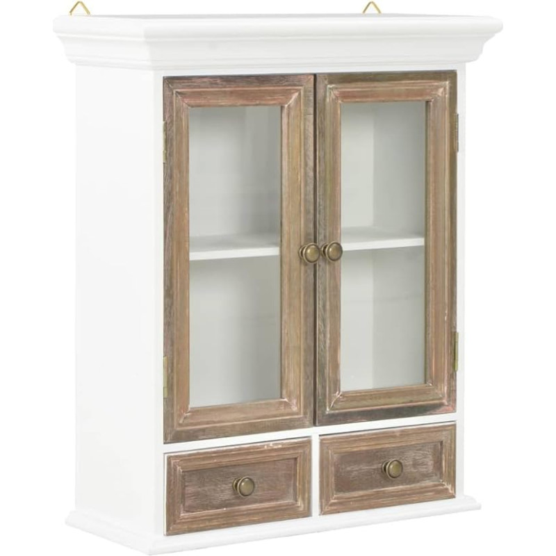 vidaXL Wall Cabinet Hanging Cabinet with 2 Doors 2 Drawers Kitchen Cabinet Country House Style Cabinet Wall Display Cabinet White 49 x 22 x 59 cm Wood Material