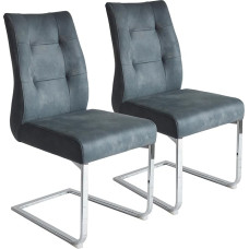 Riess Ambiente Set of 2 Comfort Cantilever Chairs, Anthracite, Microfibre Steel Frame, Bauhaus Dining Room Chairs