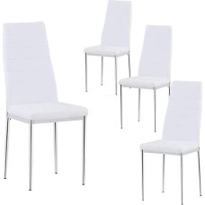 GOLDFAN Dining Room Chairs Set of 4 White Modern Elegant Living Room Chairs Office Chairs Kitchen Chairs with Chrome-Plated Legs White