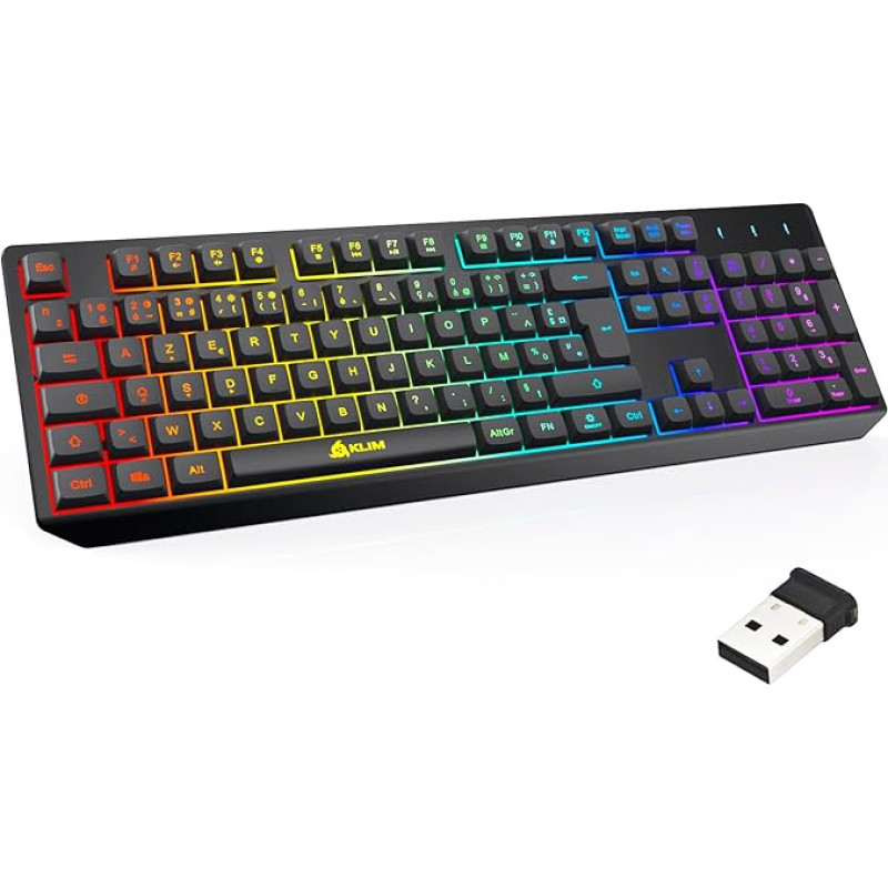 KLIM Chroma Gamer French AZERTY Wireless Keyboard - High Performance High Performance - Colourful Lighting - Black - RGB PC Windows, Mac PS4