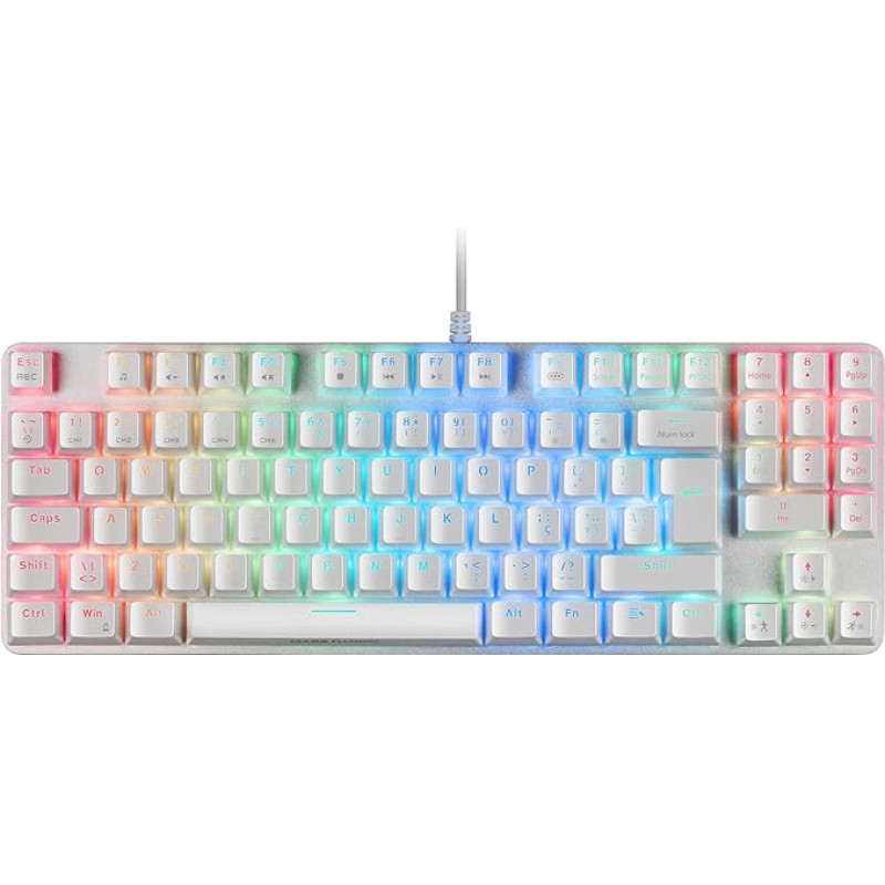 Mars Gaming MKREVOPROWBPT White, Mechanical RGB Gaming Keyboard, TKL+ NUM, Blue Switch, Portuguese