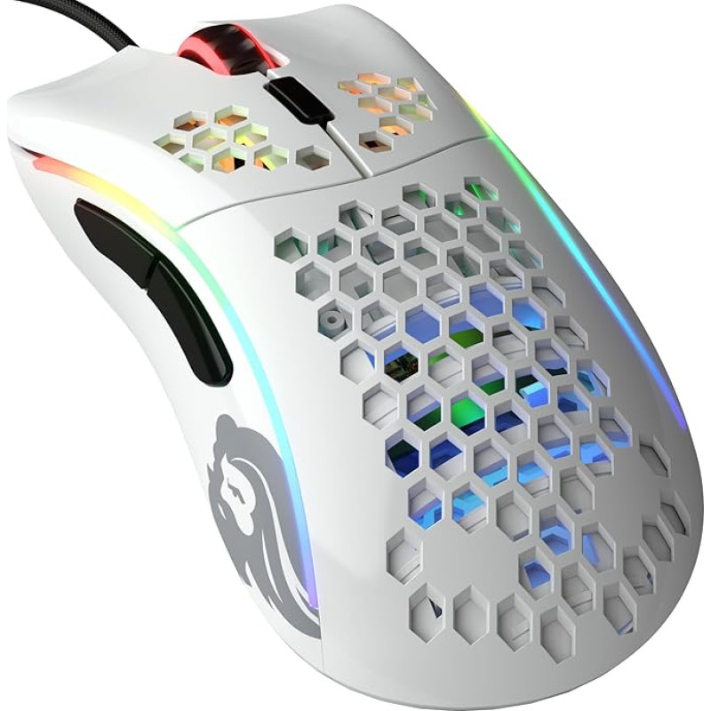 Glorious Gaming Model D- (Minus) Wired Gaming Mouse – superleichtes Wabendesign mit 61 g, RGB-Beleuchtung, ergonomisch, Pixart 3360 Sensor, Omron-Schaltern, PTFE-Füße, 6 Tasten – Glänzend Weiß
