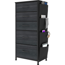 YITAHOME Chest of Drawers with 5 Drawers, Cabinet with Hooks and Side Pockets, Fabric Drawers with Handles, Metal Frame, Durable, Black Wood Grain