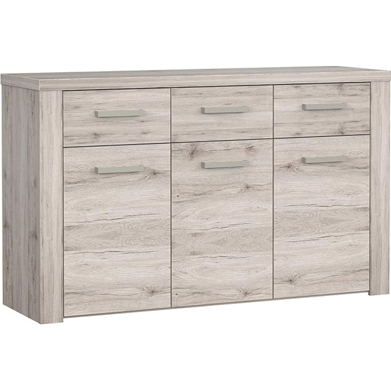 FORTE Portland Chest of Drawers with 3 Doors and 3 Drawers, Wooden, Sand Oak, 55 x 83.1 x 136 cm