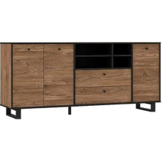 FORTE SEWILL Chest of Drawers with 3 Doors and 2 Drawers, Wood Composite, Colonial Oak / Black, 180.8 x 81.6 x 42 cm