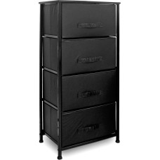 Clarisworld Drawer Storage Tower Chest of Drawers - Wooden Top, Sturdy Steel Frame, Organiser Unit for Bedroom, Hallway, Entryway, Closets - Laminated Fabric (Black, 4 Drawers)