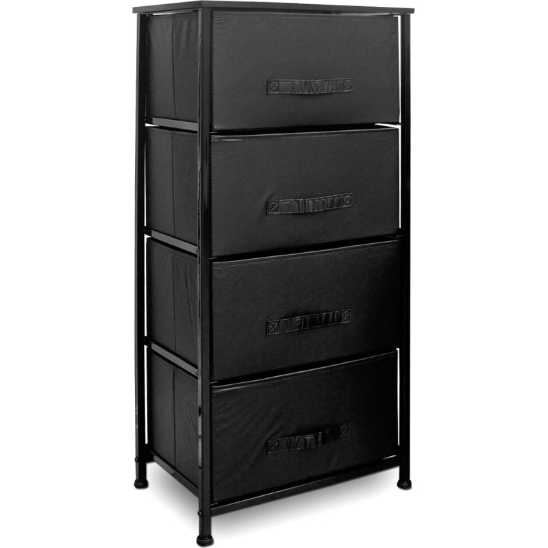 Clarisworld Drawer Storage Tower Chest of Drawers - Wooden Top, Sturdy Steel Frame, Organiser Unit for Bedroom, Hallway, Entryway, Closets - Laminated Fabric (Black, 4 Drawers)