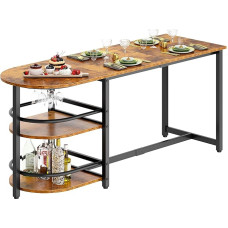 sogesfurniture Dining Room Table 180 x 60 cm, Robust Dining Table in Metal Frame, Industrial Kitchen Table with Wine Glass Holder, 2 Shelves for Dining Room, Living Room, Vintage Brown