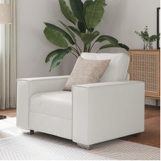 Massbinet Armchair White 59 cm Faux Leather Modern Mini Sofas Tufted Small Couch