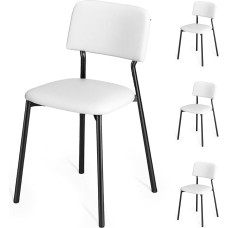 Xbro Dining Room Chairs, Set of 4, Upholstered Chairs, Dining Room Chairs, Metal Frame, Kitchen Chairs for Dining Room, Kitchen, Living Room, Study, White