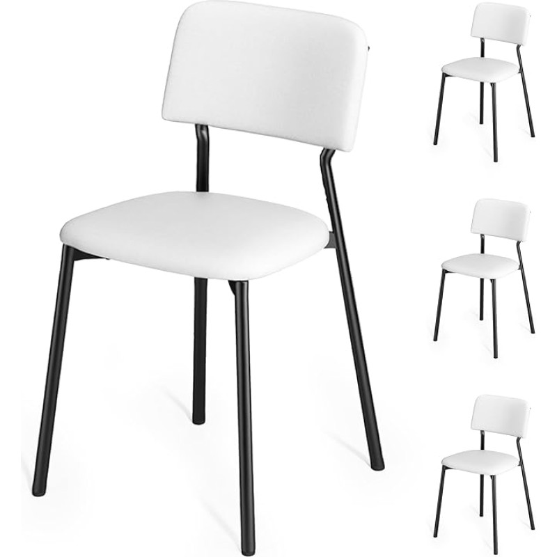 Xbro Dining Room Chairs, Set of 4, Upholstered Chairs, Dining Room Chairs, Metal Frame, Kitchen Chairs for Dining Room, Kitchen, Living Room, Study, White