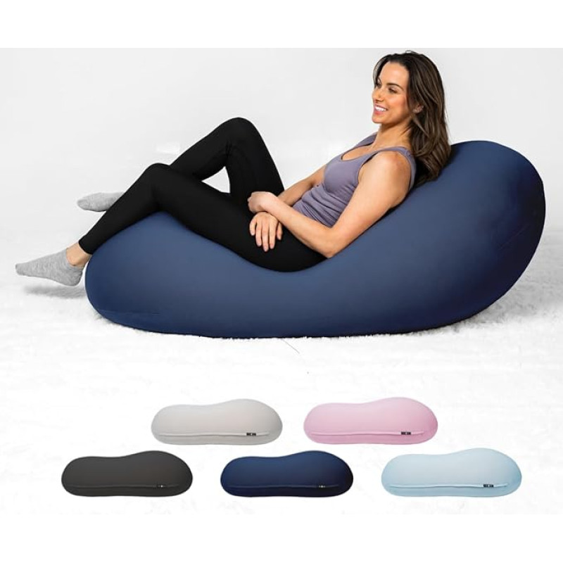 Moon Pod - Navy Blue | Ultralight Premium Bean Bag Lounge Furniture High Density Beads, Machine Washable Stretch Cover, Redesigned Bean Bag Chair, Ergonomic Support, Swimming Like