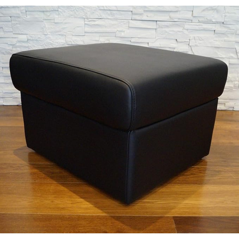 Genuine Leather Stool 60 x 50 cm H-40 and H-45 cm Hinged with Storage Space Genuine Leather Stool Cowhide Seat Cube Footstool Real Leather Puff Leather Stool Black (60 x 55 x H-45 cm)