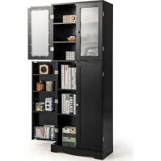 GIANTEX Tall Kitchen Cabinet, Freestanding Sideboard with Two Tempered Glass Doors, Storage for Dining Room, Living Room, 60 x 31.5 x 161.5 cm, Black