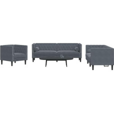 Willood 3-Piece Chesterfield Sofa Set with Bolsters Sofa Set with Cushions for Living Room Upholstered Sofa Couch Chair Dark Grey Velvet