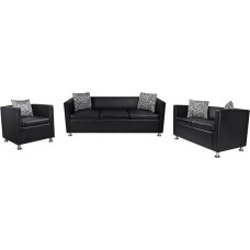 Willood Sofa Set Faux Leather Lounge Sofa Lounge Furniture Living Room 3-Seater + 2-Seater + Armchair Black Sofas272179