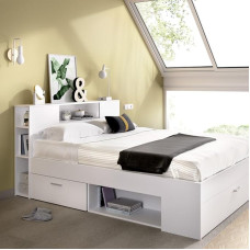 Vente-unique bed with storage space and drawers, 140 x 190 cm, white, Leandre