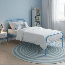 FurnitureR Single Bed Frame Metal Coloured Bed Frame with Slatted Base and Headboard Bed for Bedroom Junior Suitable for 190 x 90 cm Mattress Blue