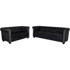 Emmtore Chesterfield Sofas 2 Seater and 3 Seater Faux Leather Sofa Upholstered Sofa Lounge Sofa Black