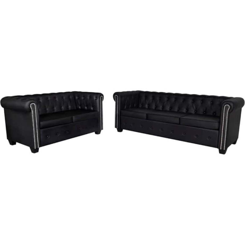 Emmtore Chesterfield Sofas 2 Seater and 3 Seater Faux Leather Sofa Upholstered Sofa Lounge Sofa Black