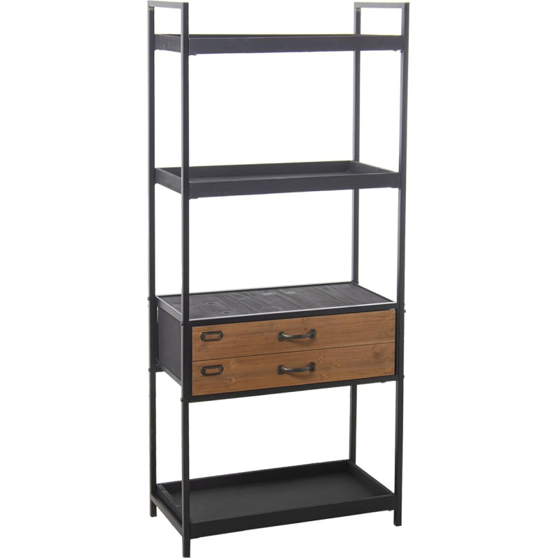 DRW Shelf with 2 Drawers Metal and MDF in Black and Natural 60 x 30 x 140 cm Multicoloured Standard