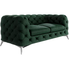 S-Style Möbel Maria 2-Seater Chesterfield Sofa Living Room Lounge Couch with Chrome-Plated Feet Freestanding Cushion Sofas & Couches Sofa Set Couch Set Bottle Green 185 x 73 x 100 cm