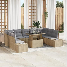 Rantry Garten-Sofa-Set mit 10 Teilen und Kissen Beige aus Poly Rattan Gartenlounge Model3349246