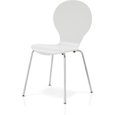 KHG Stackable Dining Room Chair Made of Plywood White Glossy Varnished Seat Height 45 cm Metal Legs Stackable Also Suitable for Catering