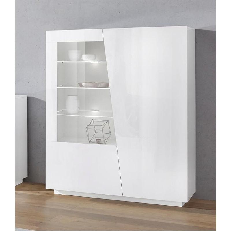 möbelando Viterbo I White High Gloss Display Cabinet
