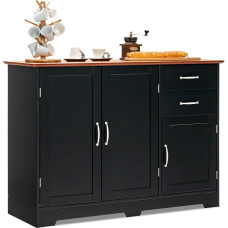 KOMFOTTEU Kitchen Cabinet, Buffet Cabinet, Multifunctional Sideboard Storage Cabinet with Doors and 2 Drawers, White Chest of Drawers for Kitchen, Dining Room, Living Room, 100 x 40 x 78 cm (Black)