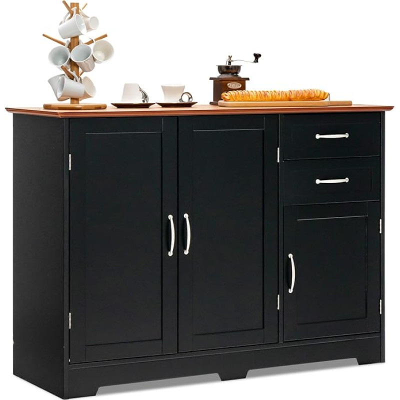 KOMFOTTEU Kitchen Cabinet, Buffet Cabinet, Multifunctional Sideboard Storage Cabinet with Doors and 2 Drawers, White Chest of Drawers for Kitchen, Dining Room, Living Room, 100 x 40 x 78 cm (Black)