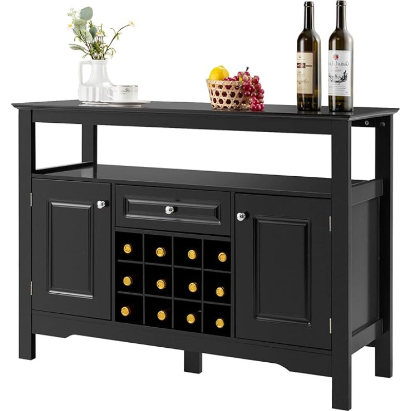 LIFEZEAL Kitchen Cabinet with Wine Rack Drawer and Doors, Sideboard Side Cabinet, Wood, Wine Cabinet, 116 x 40 x 82 cm, Buffet Cabinet, Display Cabinet, Chest of Drawers for Dining Room, Kitchen