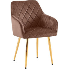 CLP Monett Dining Room Chair, Upholstered Chair with Velvet Cover, Kitchen Chair with Sturdy Metal Frame, Maximum Load 150 kg, Colour: Brown, Frame Material: Metal, Gold
