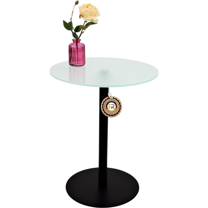 Josefa Side Table, Coffee Table, Flower Table, Matte Black Frame, Frosted Glass, Various Sizes (Diameter 30 x Height 70 cm)