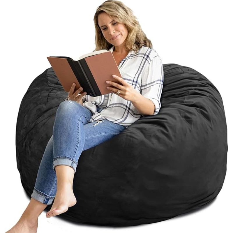 SEASXOLTE Bean Bag Chair 48 Inch Memory Foam Filled Removable Velvet Cover Giant Bean Bag for Adults Teens Round Sofa Chair for Dorm Bedroom and Playroom
