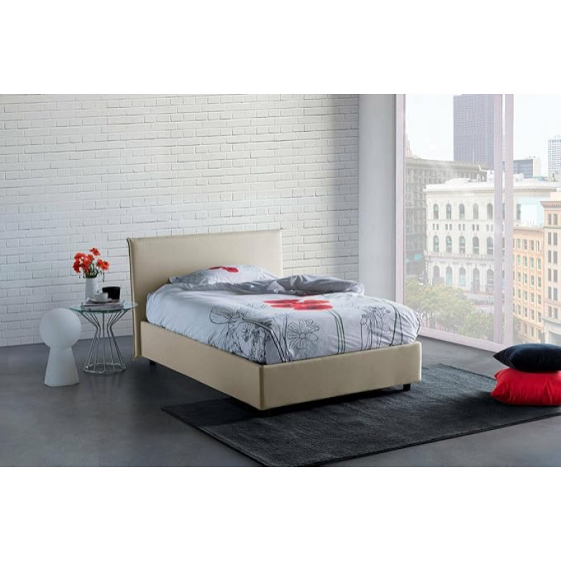 Talamo Italia - Ashasa Square and Half Bed, Container Bed with Fabric Cover, 100% Made in Italy, Front Opening, Fits Mattress Cm 120x190, Beige