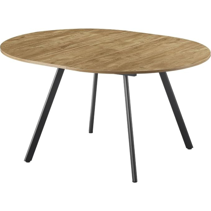 B&D home Round Dining Table Till Extendable 120-150 cm with Butterfly Insert 4-6 People Wild Oak Table Top Metal Frame Black Modern Kitchen Dining Room Table