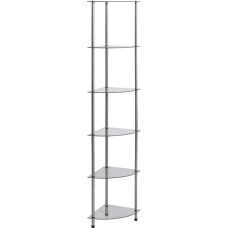 vidaXL Shelving Unit with 6 Shelves, Glass Shelf, Decorative Shelf, Collector's Display Case, Standing Shelf, Glass Display Cabinet, Bookcase, Corner Shelf, Transparent, 30 x 30 x 160 cm, Tempered