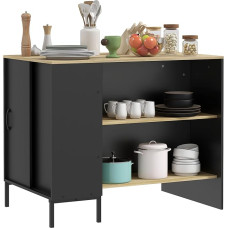 HOMCOM Kitchen Island, Kitchen Island, Storage Cabinet with Side Knife Holder, 2 Open Shelves, 1 Cabinet with Sliding Doors, 114.5 x 70 x 90 cm, Black