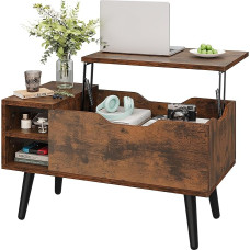 YITAHOME Coffee Table with Lift Top and Hidden Compartment, Adjustable Shelf, Spring Lifter, Coffee Table with Storage Space for Living Room, 80 x 40 x 61.5 cm, Vintage Brown