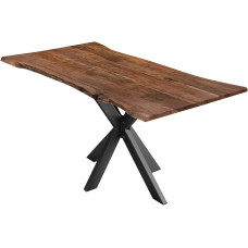 SAM Lyon Dining Room Table 160 x 85 cm Real Wane, Acacia Wood, Walnut-Coloured, Solid Wane Table with Spider Frame, Matte Black, Dining Table in Industrial Design