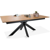 moebel-eins Tamiro Extendable Dining Table, Solid Wood / Metal, Oiled Wild Oak, 180/265 x 100 cm