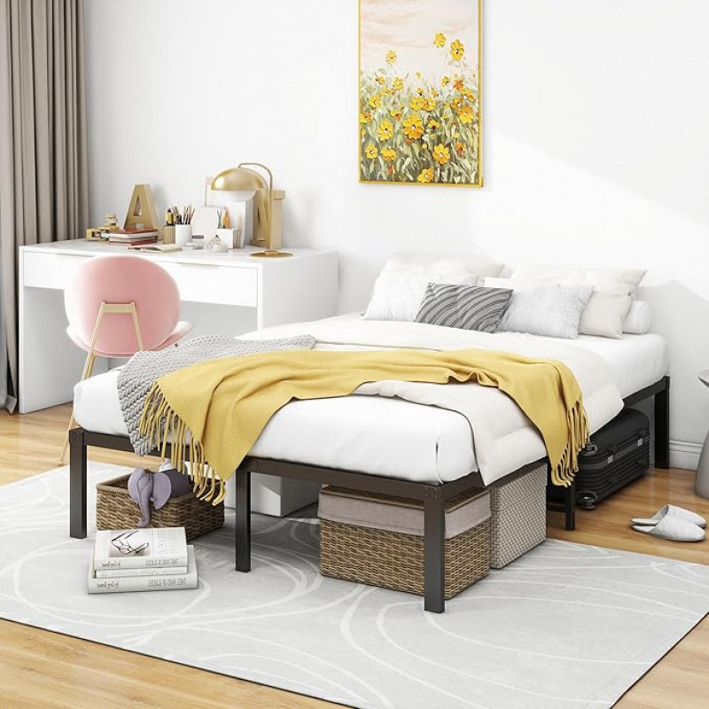 HOMERECOMMEND Bed 120 x 200 cm Metal Bed Frame, with Metal Slatted Frame, Easy Assembly, Extensive Storage Space, Black Bed Frame