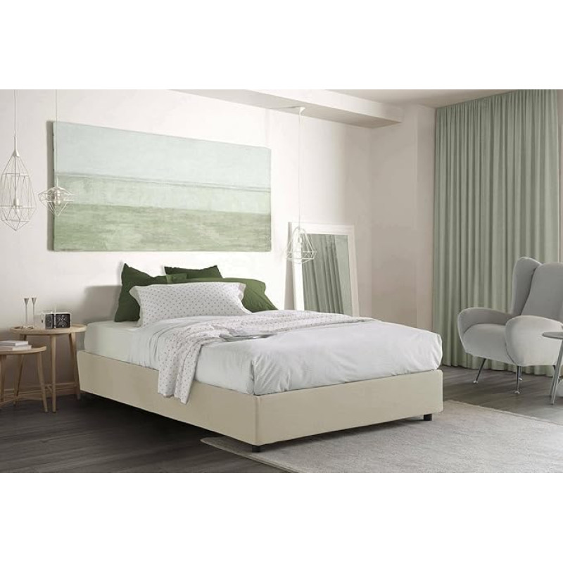 Talamo Italia Silvia Sommier Double Bed with Container, Made in Italy, Fabric Cover, Front Opening, Fits Mattress 160 x 190 cm, Cream